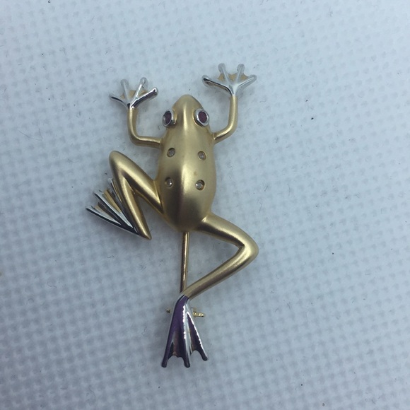 14K Yellow and White Gold Tree Frog πΈ Brooch - Picture 3 of 16
